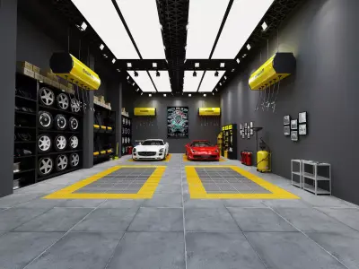 Auto repair shop Low-poly 3D model