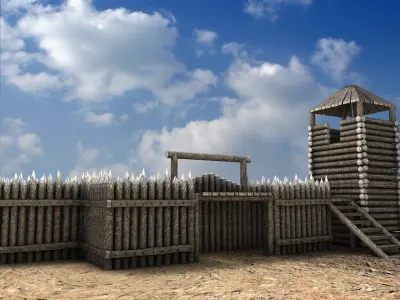 Lowpoly Palisade Construction kit Low-poly 3D model