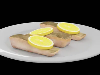 Fried Tuna plate Low-poly 3D model