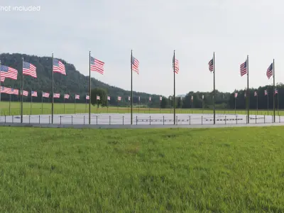 Circle Plaza with Flagpoles 3D model