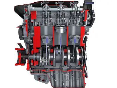 Animated Sectioned V6 Engine 3D model