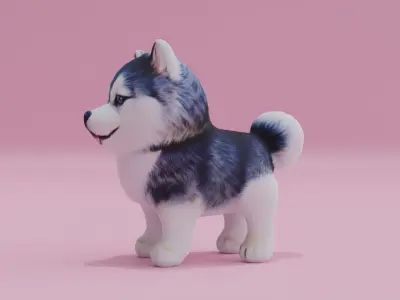 Malamute Alaskan Husky Dog Toy Low High Poly Low-poly 3D model