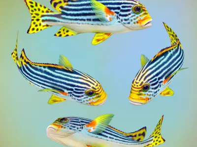 Fish Sweetlips and grunt Low-poly 3D model