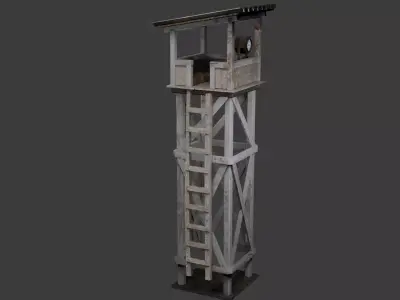 Watchtower with Military Crates and Spotligh 3D model