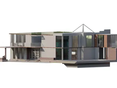 Modern two story house with pool 3D model