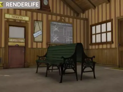 Rural Train station interior 3D model