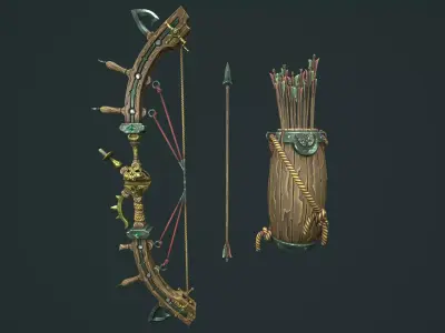 Pirate bow quiver arrow Low-poly 3D model