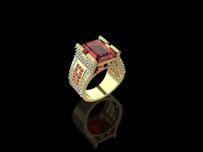 Genuine Gems Men Octagon Ring Low-poly 3D model