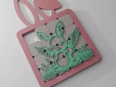Difficult Sliding puzzle toy with a cute fantasy bunny 3D print model