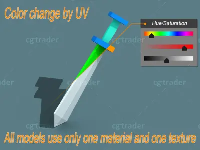 Low Poly Sword Isometric Icon Low-poly 3D model