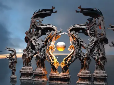 Dantes Inferno Great Dance pillars Kit bash Low-poly 3D model