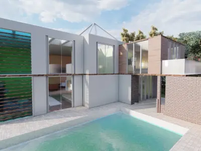 Modern two story house with pool 3D model