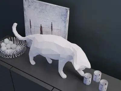 Cat low poly polygonal 3D model