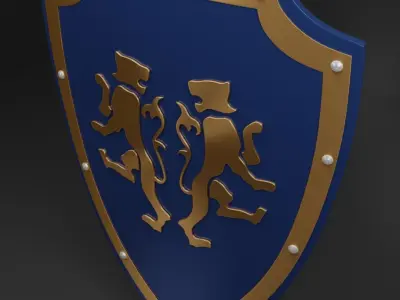 Medieval Two Tiger Emblem Shield Blender 3D printable 3MF OBJ Free 3D print model