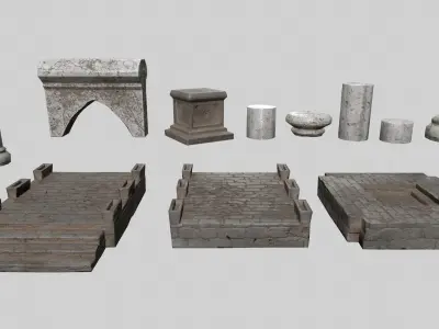 Altar Set brick fire pit Low-poly 3D model