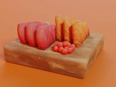 Hand-painted sashimi Low-poly 3D model