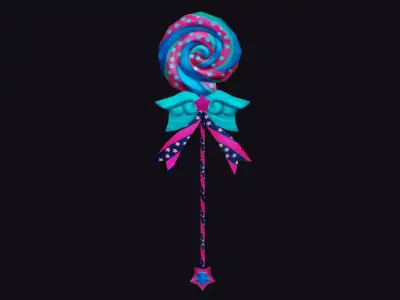Wand Lollipop Magical Candy Wizard Scepter Weapon Blue Stick Low-poly 3D model