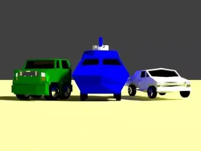 An suv an antique car and a panzer Low-poly 3D model