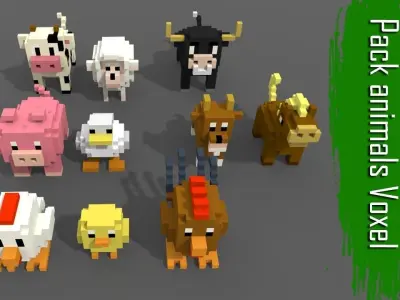 Pack 10 Voxel Farm Animals  Low-poly 3D model