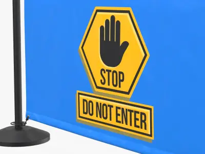 Barrier Banner Stand with Warning Sign 3D model