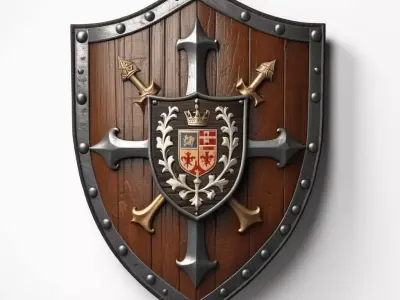 Wooden Medieval Shield with Coat of Arms 3D model
