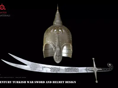  10 century Turkish war sword and helmet 3D model