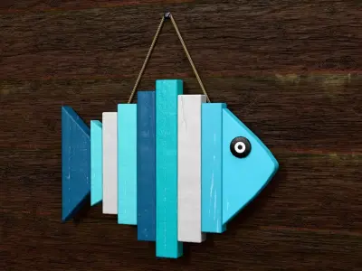 Wooden Fish Wall Decoration Low-poly 3D model