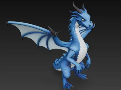 Dragon Blue Realistic 3D Model Basic - Low Poly Realistic Low-poly 3D model