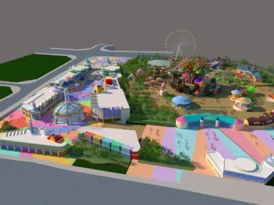 Cartoon colorful childrens theme park many amusement equipment 3D model