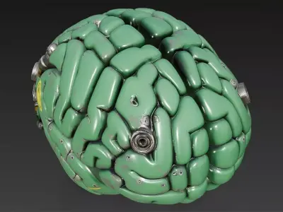 Green Industrial Cyberpunk Brain Model Bundle 3D model