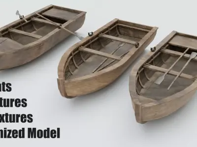 Game Ready Boats Pack - 3 Wooden Boats Low-poly 3D model