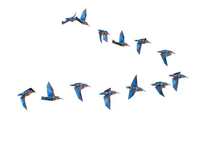 Animated Flock Birds lowpoly art style Low-poly 3D model