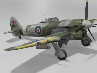 Hawker Typhoon Mk Ib Fighter Aircraft Low-poly 3D model
