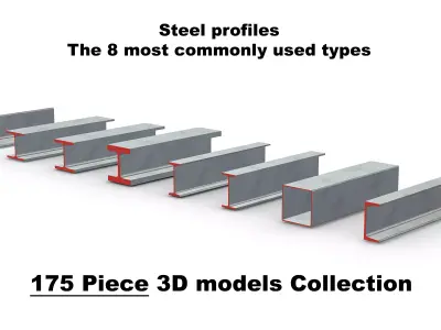 Steel Profiles - 8 Types - 175 Files 3D CAD Collection 3D model