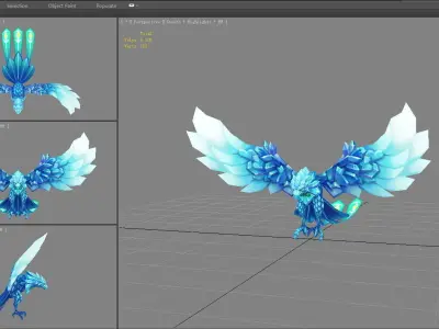 Cartoon ice bird monster Low-poly 3D model