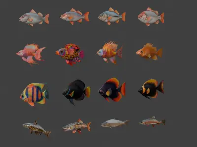 Tropical Freshwater Fish Pack Low-poly 3D model