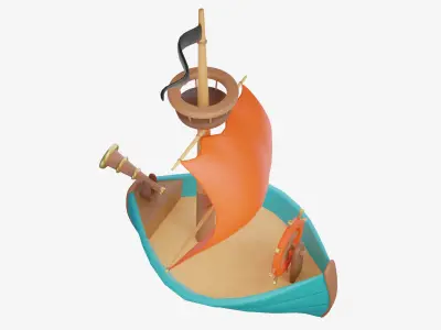 Cartoon stylized ship Low-poly 3D model