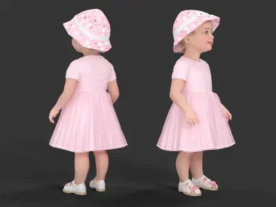 Toddler Girl Everyday Summer Dress Standing Fur 3D model