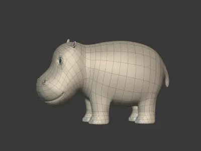 Cartoon Hippo Low-poly 3D model