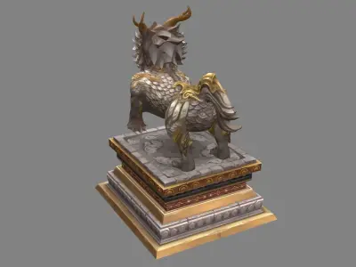 Stone lion - kylin Sculpture - chinese unicorn statue Low-poly 3D model