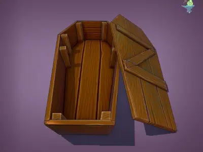 Game ready Coffin wooden Low-poly 3D model