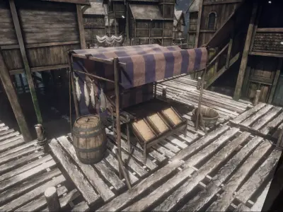 Medieval Lake Village stalls Low-poly 3D model