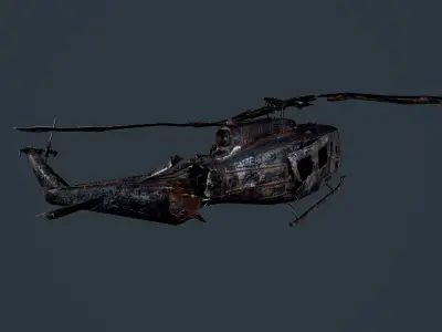 Wrecked Damaged UH1H Military Helicopter Game Ready 03 Low-poly 3D model