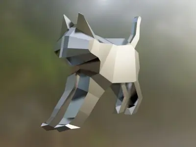 Cat Low-poly 3D model gold flying in air Low-poly 3D model