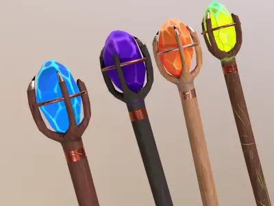 Old wooden staff Low-poly 3D model