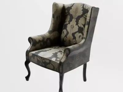 Vintage Damask Print Black and Beige Arm Chair Traditional Low-poly 3D model