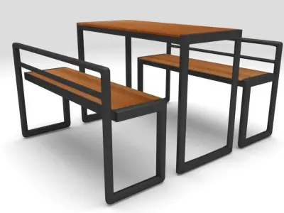Fast food bench and chairs Low-poly 3D model