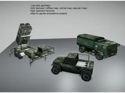 military vehicles pack Low-poly 3D model
