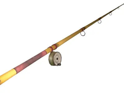 Old bamboo fishing rod Low-poly 3D model