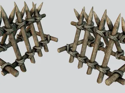 Wooden Barricade Defense PBR Low-poly 3D model